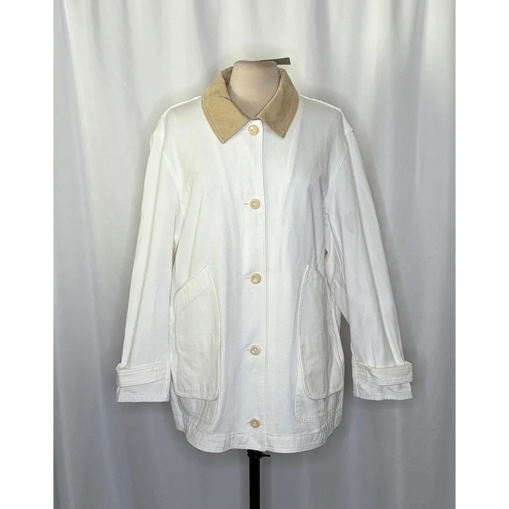 NWT!! J. CREW Barn Jacket Canvas Ivory Corduroy Collar Pockets Outdoors‎ X-Large